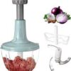 Manual Hand-Press Food & Vegetable Chopper Mixer with Steel 3 Blades, Multicolour